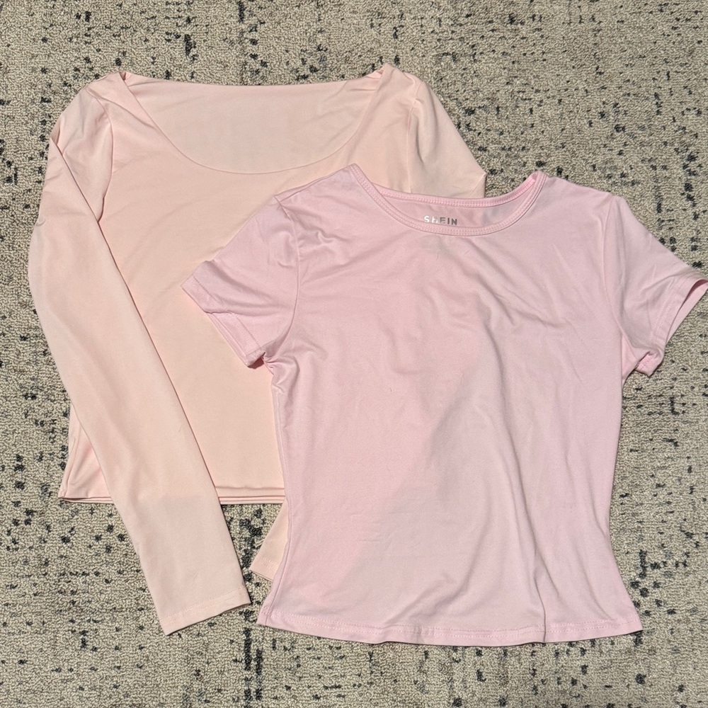 SHEIN Pink Shirt Bundle: Long Sleeve & Short Sleeve Tops - Medium